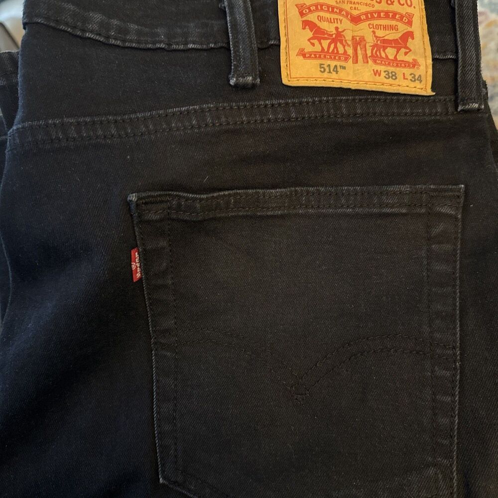 Levis 514 Straight Leg Mens Jeans 38X34 Black Exc Cond Tall - Picture 2 of 6